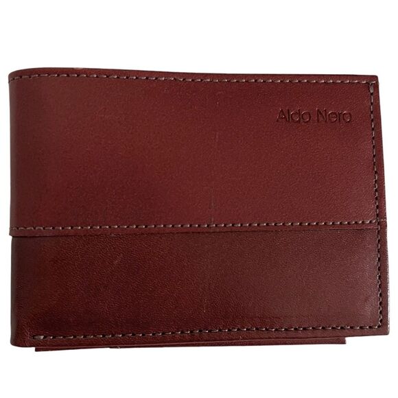 Men’s Leather Bifold Wallet by Aldo Nero  Gorgeous Bicolor Rich Dark Brown - Picture 1 of 12